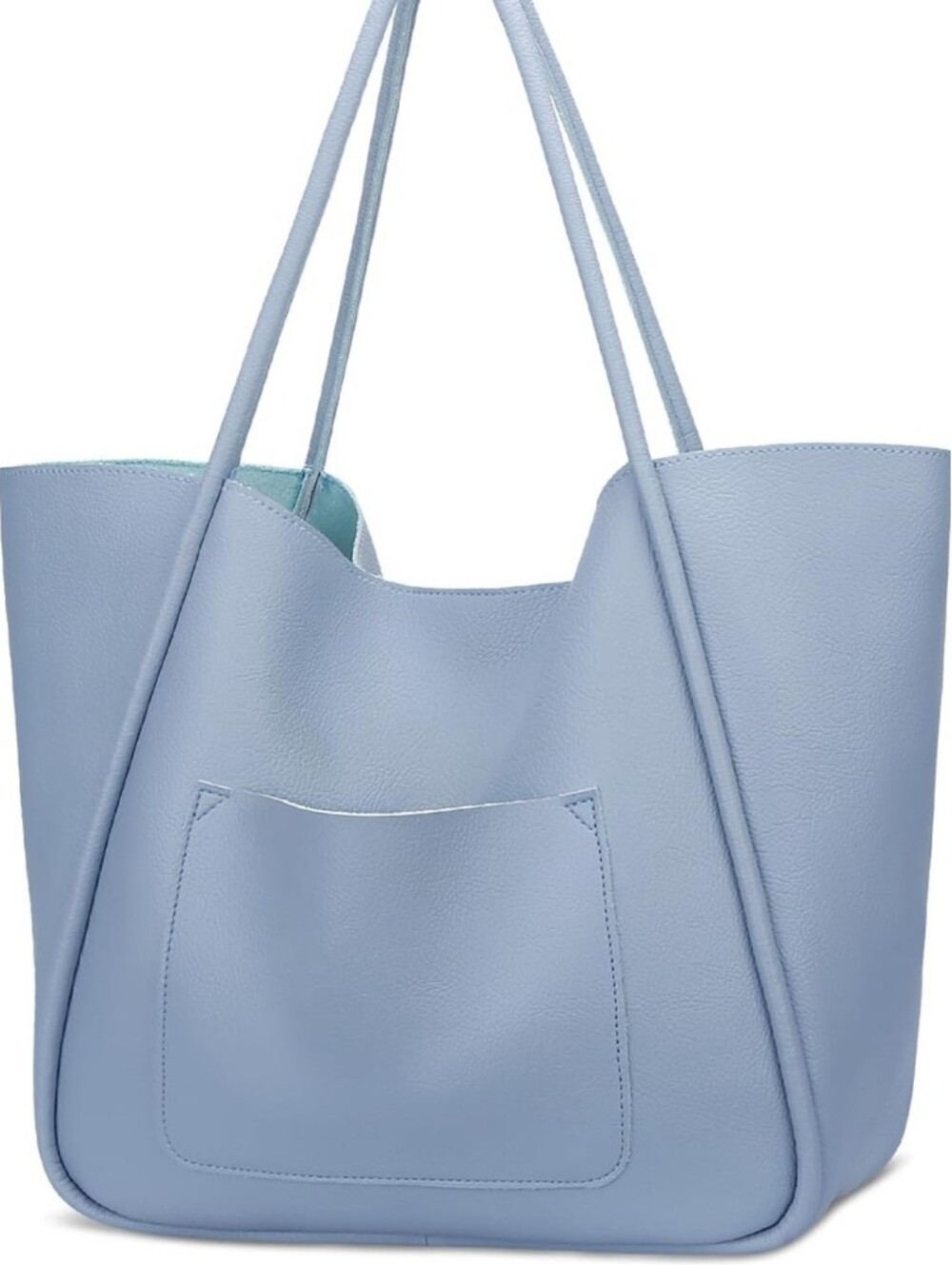 Large Vegan Leather Tote Bag Oversized Shoulder Handbag Travel Beach Blue